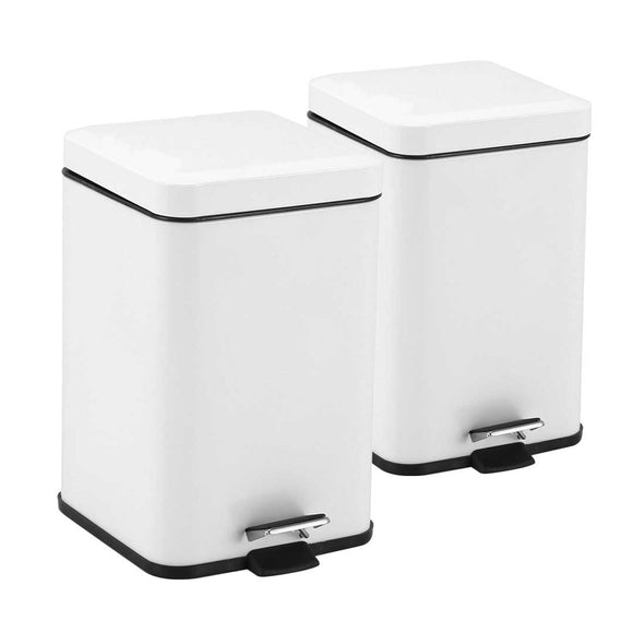 NNEAGS 2X 12L Foot Pedal Stainless Steel Rubbish Recycling Garbage Waste Trash Bin Square White