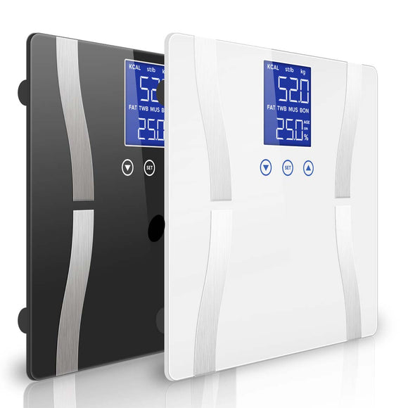 NNEAGS 2X Glass LCD Digital Body Fat Scale Bathroom Electronic Gym Water Weighing Scales Black/White