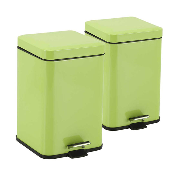 NNEAGS 2X 12L Foot Pedal Stainless Steel Rubbish Recycling Garbage Waste Trash Bin Square Green