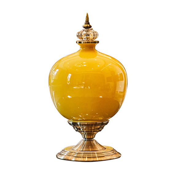 NNEAGS 38.50cm Ceramic Oval Flower Vase with Gold Metal Base Yellow