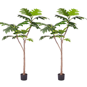 NNEAGS 2X 150cm Artificial Natural Green Split-Leaf Philodendron Tree Fake Tropical Indoor Plant Home Office Decor