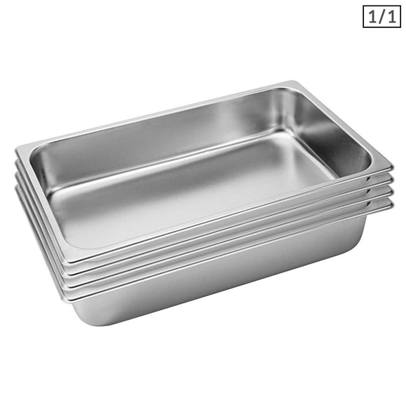 NNEAGS 4X GN Pan Full Size 1/1 GN Pan 10cm Deep Stainless Steel Tray