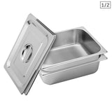 NNEAGS 2X GN Pan Full Size 1/2 GN Pan 10cm Deep Stainless Steel Tray With Lid