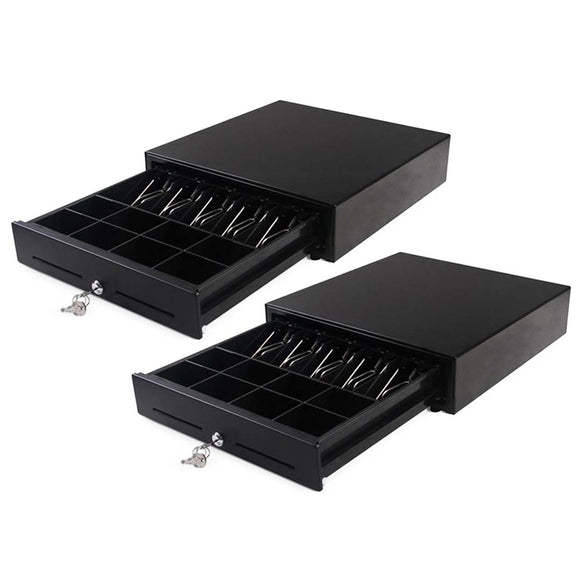 NNEAGS 2X Black Heavy Duty Cash Drawer Electronic 4 Bills 8 Coins Cheque Slot Tray Pos 410