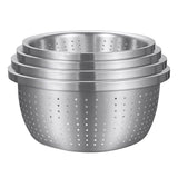 NNEAGS Stainless Steel Nesting Basin Colander Perforated Kitchen Sink Washing Bowl Metal Basket Strainer Set of 4
