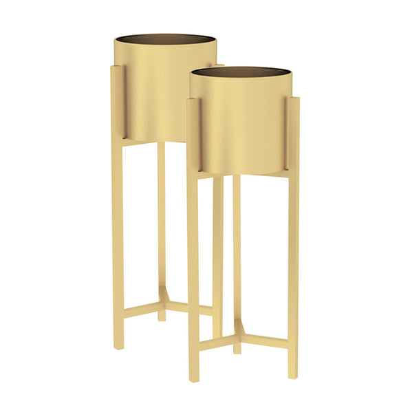 NNEAGS 2X 60cm Gold Metal Plant Stand with Flower Pot Holder Corner Shelving Rack Indoor Display