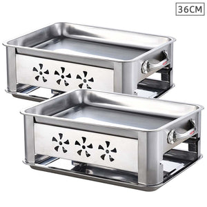 NNEAGS 2X 36CM Portable Stainless Steel Outdoor Chafing Dish BBQ Fish Stove Grill Plate