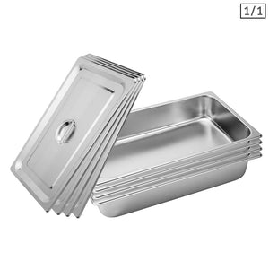 NNEAGS 4X GN Pan Full Size 1/1 GN Pan 10cm Deep Stainless Steel Tray With Lid