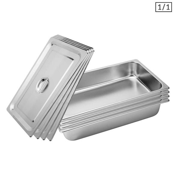 NNEAGS 4X GN Pan Full Size 1/1 GN Pan 10cm Deep Stainless Steel Tray With Lid