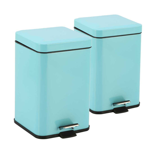 NNEAGS 2X 12L Foot Pedal Stainless Steel Rubbish Recycling Garbage Waste Trash Bin Square Blue