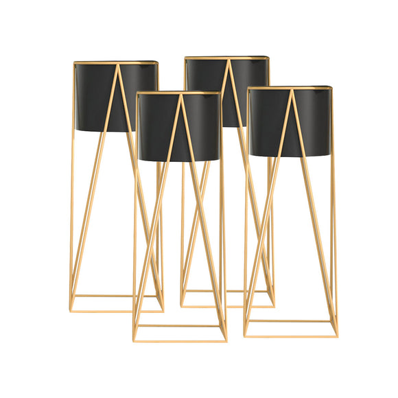 NNEAGS 4X 50cm Gold Metal Plant Stand with Black Flower Pot Holder Corner Shelving Rack Indoor Display