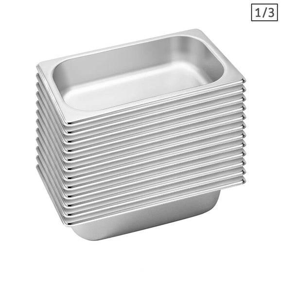 NNEAGS 12X GN Pan Full Size 1/3 GN Pan 6.5 cm Deep Stainless Steel Tray