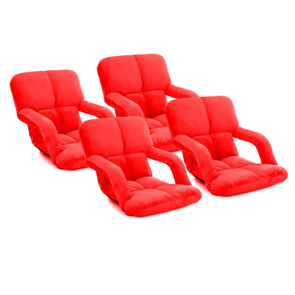 NNEAGS 4X Foldable Lounge Cushion Adjustable Floor Lazy Recliner Chair with Armrest Red