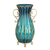 NNEAGS 51cm Blue Glass Oval Floor Vase with Metal Flower Stand