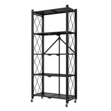 NNEAGS 5 Tier Steel Black Foldable Kitchen Cart Multi-Functional Shelves Portable Storage Organizer with Wheels