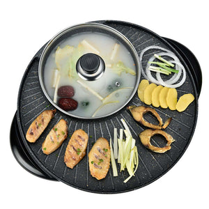 NNEAGS 2 in 1 Electric Stone Coated Teppanyaki Grill Plate Steamboat Hotpot 3-5 Person