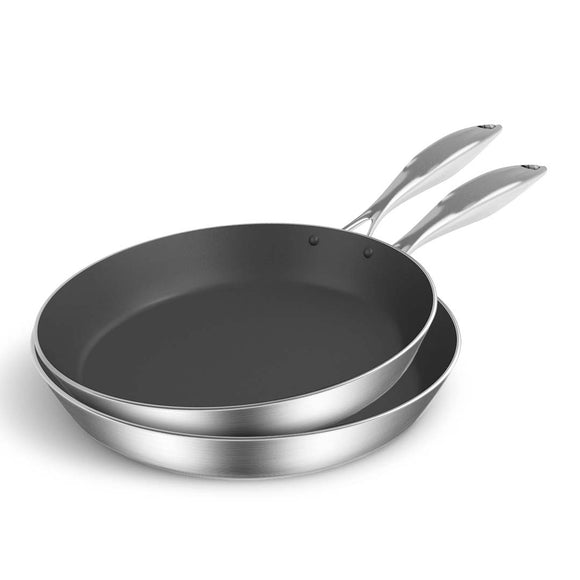 NNEAGS Stainless Steel Fry Pan 20cm 30cm Frying Pan Induction Non Stick Interior