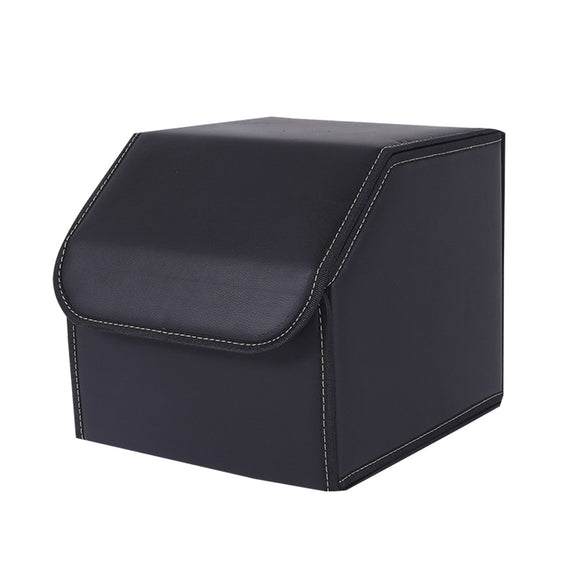 NNEAGS Leather Car Boot Collapsible Foldable Trunk Cargo Organizer Portable Storage Box Black Small