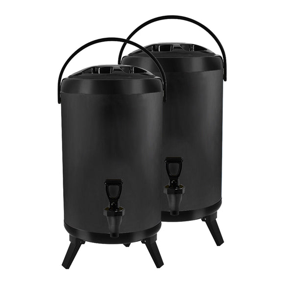 NNEAGS 2X 16L Stainless Steel Insulated Milk Tea Barrel Hot and Cold Beverage Dispenser Container with Faucet Black