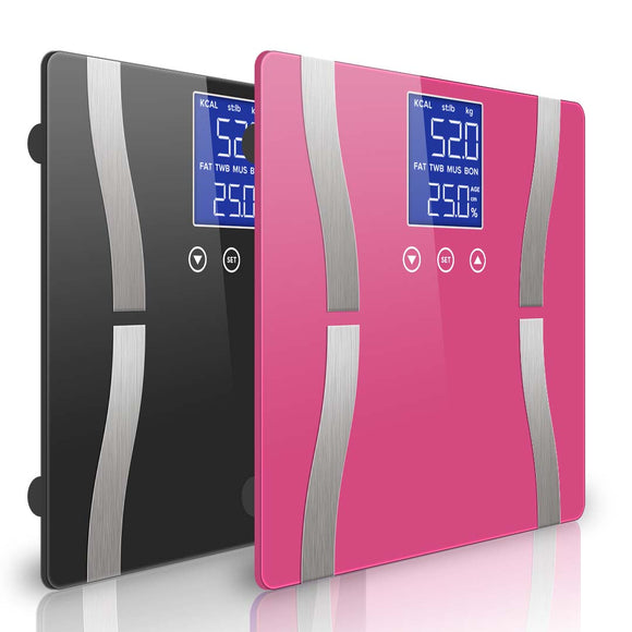 NNEAGS 2X Glass LCD Digital Body Fat Scale Bathroom Electronic Gym Water Weighing Scales Black/Pink