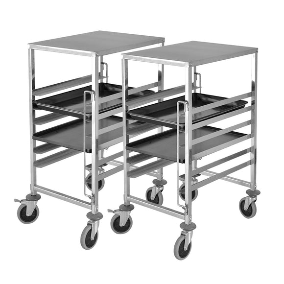 NNEAGS 2X Trolley 7 Tier Stainless Steel Bakery Trolley Suits GN 1/1 Pans with Working Surface