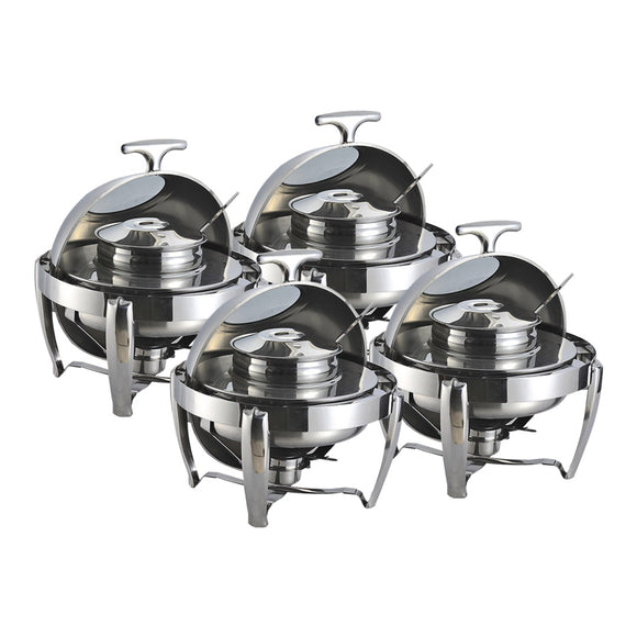 NNEAGS 4X 6.5L Stainless Steel Round Soup Tureen Bowl Station Roll Top Buffet Chafing Dish Catering Chafer Food Warmer Server