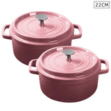 NNEAGS 2X Cast Iron 22cm Enamel Porcelain Stewpot Casserole Stew Cooking Pot With Lid Pink