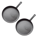 NNEAGS 2X 26cm Round Cast Iron Frying Pan Skillet Griddle Sizzle Platter