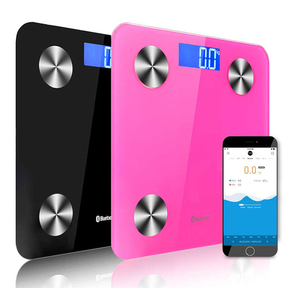 NNEAGS 2X Wireless Bluetooth Digital Body Fat Scale Bathroom Health Analyser Weight Black/Pink