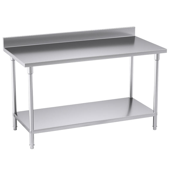 NNEAGS Catering Kitchen Stainless Steel Prep Work Bench Table with Back-splash 150*70*85cm