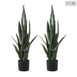 NNEAGS 2X 97cm Artificial Indoor Snake Sansevieria Plant Fake Decoration Tree Flower Pot