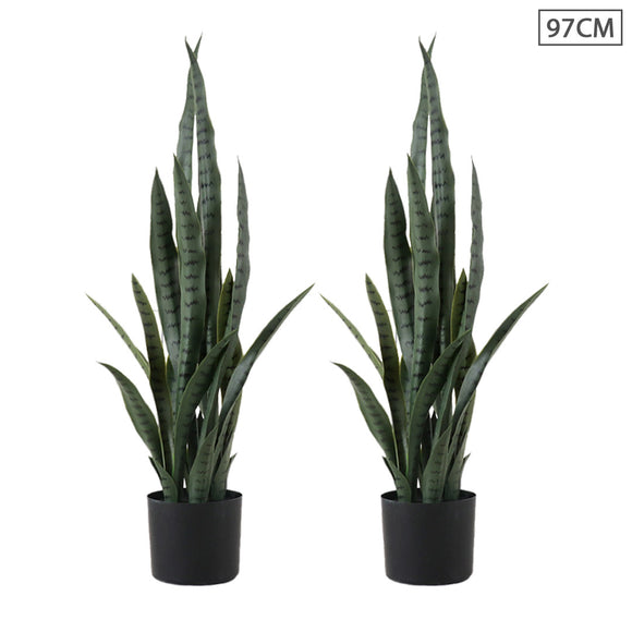 NNEAGS 2X 97cm Artificial Indoor Snake Sansevieria Plant Fake Decoration Tree Flower Pot