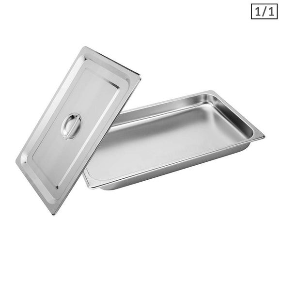 NNEAGS GN Pan Full Size 1/1 GN Pan 4cm Deep Stainless Steel Tray With Lid