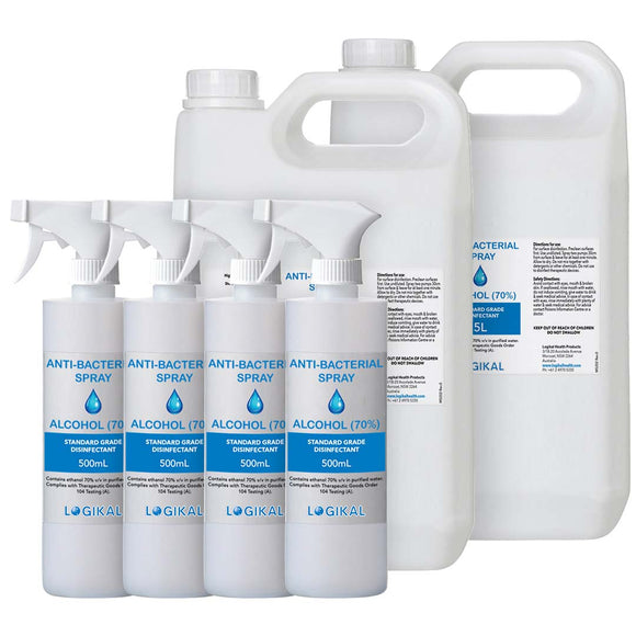 NNEAGS 2X 5L and 4X 500ML Standard Grade Disinfectant Anti-Bacterial Alcohol Spray Bottle Refill Kit