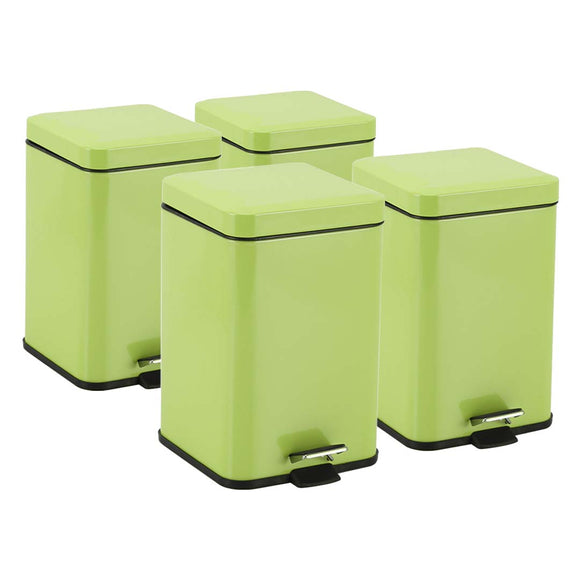 NNEAGS 4X 12L Foot Pedal Stainless Steel Rubbish Recycling Garbage Waste Trash Bin Square Green
