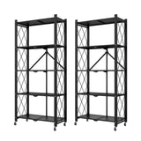 NNEAGS 2X 5 Tier Steel Black Foldable Kitchen Cart Multi-Functional Shelves Portable Storage Organizer with Wheels