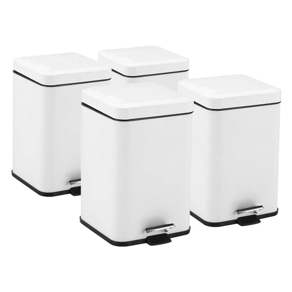 NNEAGS 4X 12L Foot Pedal Stainless Steel Rubbish Recycling Garbage Waste Trash Bin Square White