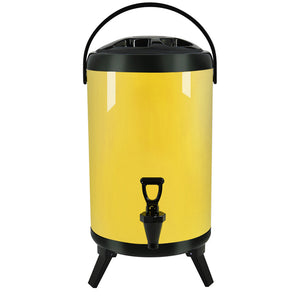 NNEAGS 12L Stainless Steel Insulated Milk Tea Barrel Hot and Cold Beverage Dispenser Container with Faucet Yellow
