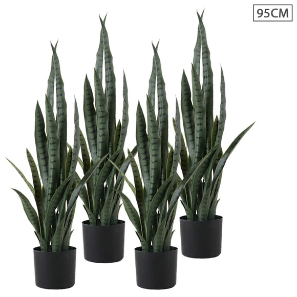 NNEAGS 4X 95cm Artificial Indoor Snake Sansevieria Plant Fake Decoration Tree Flower Pot