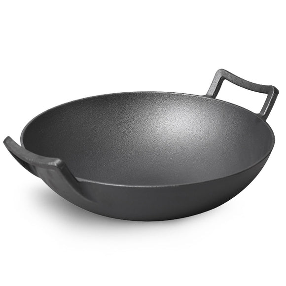 NNEAGS 32cm Cast Iron Wok FryPan Fry Pan with Double Handle