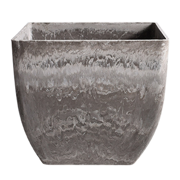 NNEAGS 32cm Rock Grey Square Resin Plant Flower Pot in Cement Pattern Planter Cachepot for Indoor Home Office