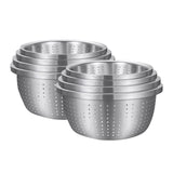 NNEAGS 2X Stainless Steel Nesting Basin Colander Perforated Kitchen Sink Washing Bowl Metal Basket Strainer Set of 4