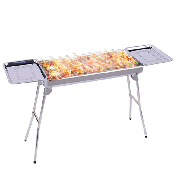 NNEAGS Skewers Grill with Side Tray Portable Stainless Steel Charcoal BBQ Outdoor 6-8 Persons