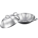 NNEAGS 3-Ply 38cm Stainless Steel Double Handle Wok Frying Fry Pan Skillet with Lid
