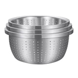 NNEAGS Stainless Steel Nesting Basin Colander Perforated Kitchen Sink Washing Bowl Metal Basket Strainer Set of 3