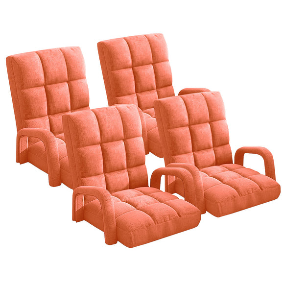 NNEAGS 4X Foldable Lounge Cushion Adjustable Floor Lazy Recliner Chair with Armrest Orange