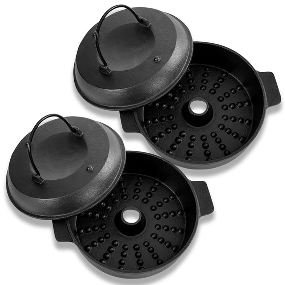 NNEAGS 2X 28cm Cast Iron Dutch Oven Pre-Seasoned Camping Stew Pot with Lid