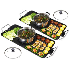 NNEAGS 2X Electric Steamboat Asian Hot Pot Soup Maker Fondue Teppanyaki Hotpot Grill