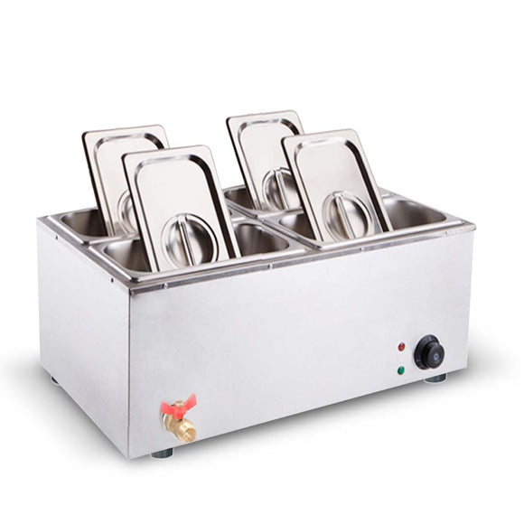 NNEAGS Stainless Steel 4 X 1/2 GN Pan Electric Bain-Marie Food Warmer with Lid