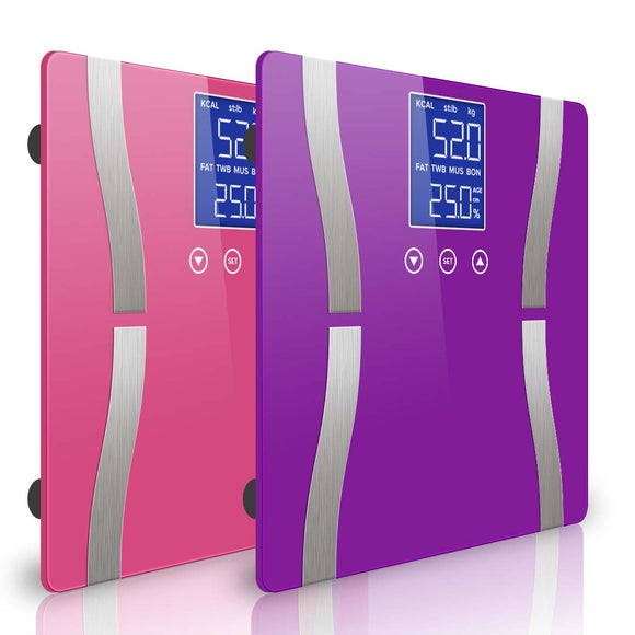 NNEAGS 2X Digital Body Fat Scale Bathroom Scales Weight Gym Glass Water LCD Purple/Pink
